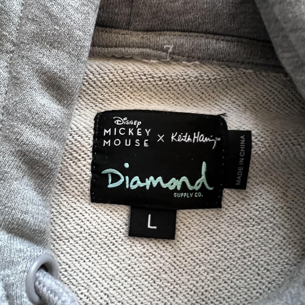 Diamond Supply Mickey Mouse X Keith Haring Hoodie Mens Large Gray Graphic Fleece - Picture 8 of 15